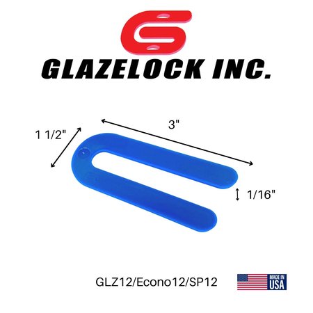 Glazelock 1/16" 3 1/2"L x 1-1/2"W 1/2" Slot, U-shaped Horseshoe Plastic Flat Shims Blue 100pc/bag Econo12
